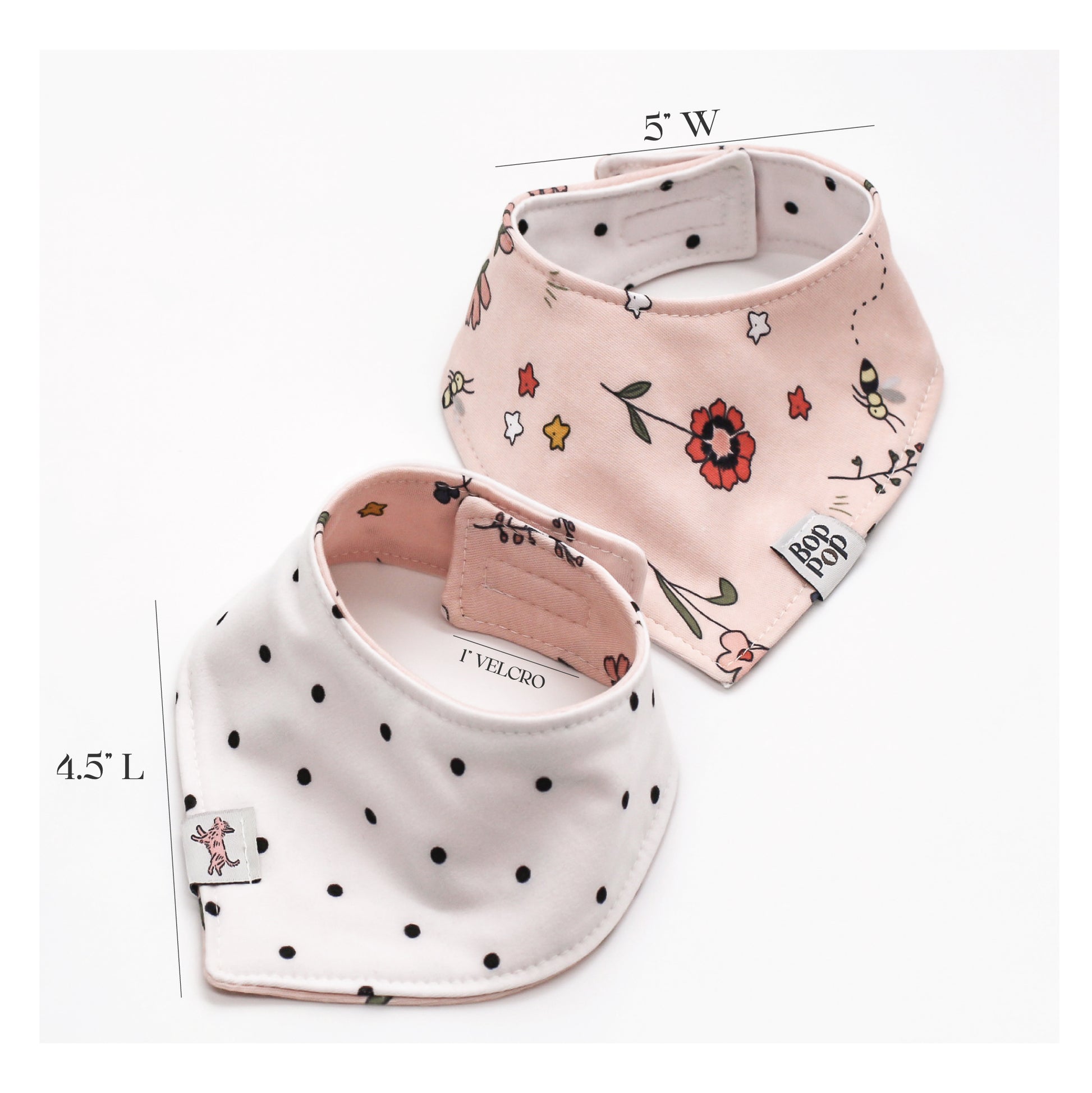 Pink polka dot cozy cotton jersey cat small dog bandanas with velcro Flower Bees pet accessory bop pop pets Reversible 2-sided print sizing
