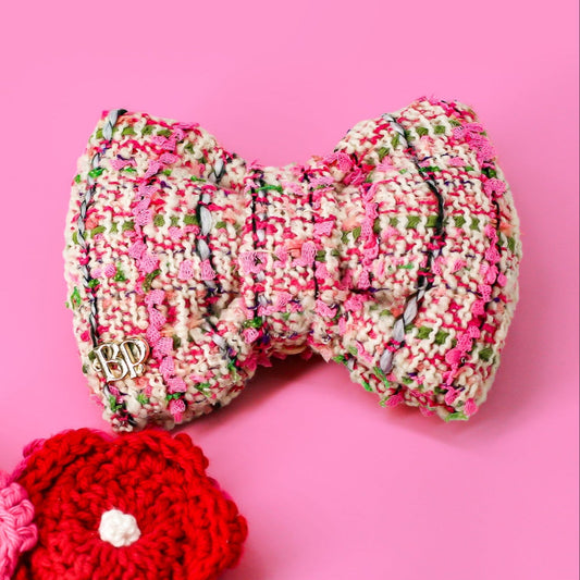 Luxury dog bows for collars. 
Pink tweed puffy Sailor bow tie. Handmade of High quality tweed fabric with textured ribbon detail for Valentines day. Pet accessory gift Sailor bow bop pop pets. 