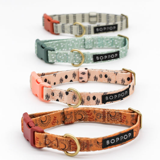 boho style dog collars collection line small size Moon Star terracotta burgandy stylish dog collars and leash