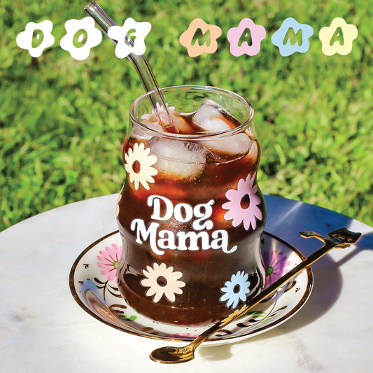 Dog Mama Wavy Glass Pink Straw 18oz | Flower Power