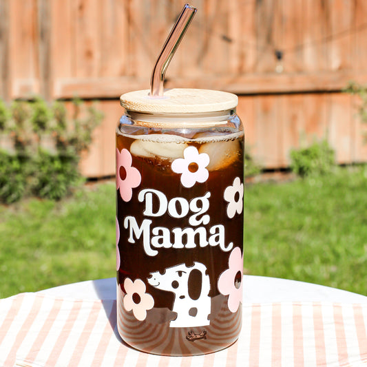 Dog Mama Glass | Lid + Straw | Spring Blossom