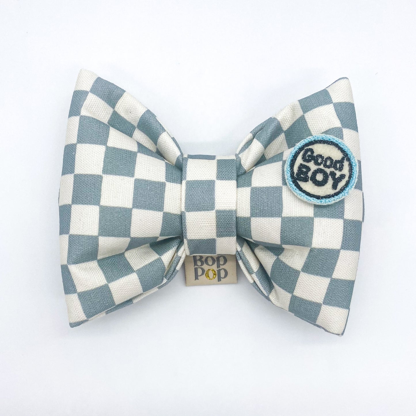 blue stone checkerboard xxl dog cat pet bow tie BIG PUPPA  pet apparel with custom patch Good Boy Bop Pop Pets