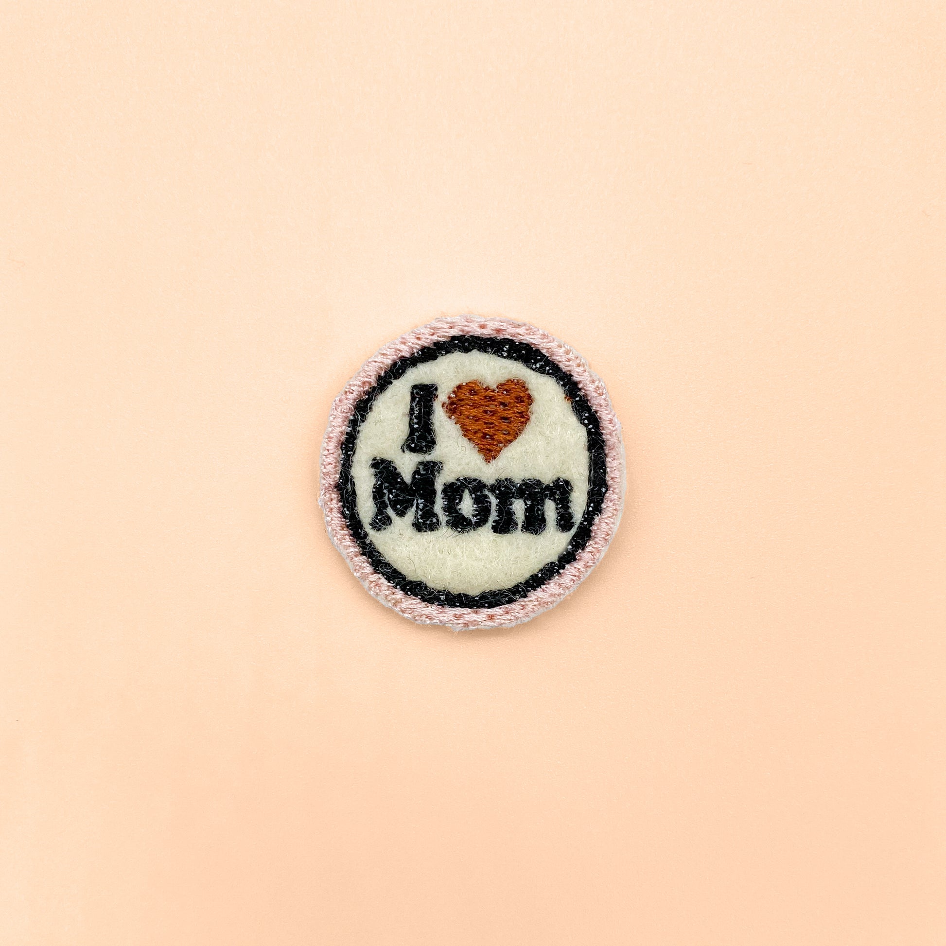 I love Mom Small 1 inch circle Patch for dog cat pet bow tie or sailor bow. For  pet apparel with custom Bop Pop Pets