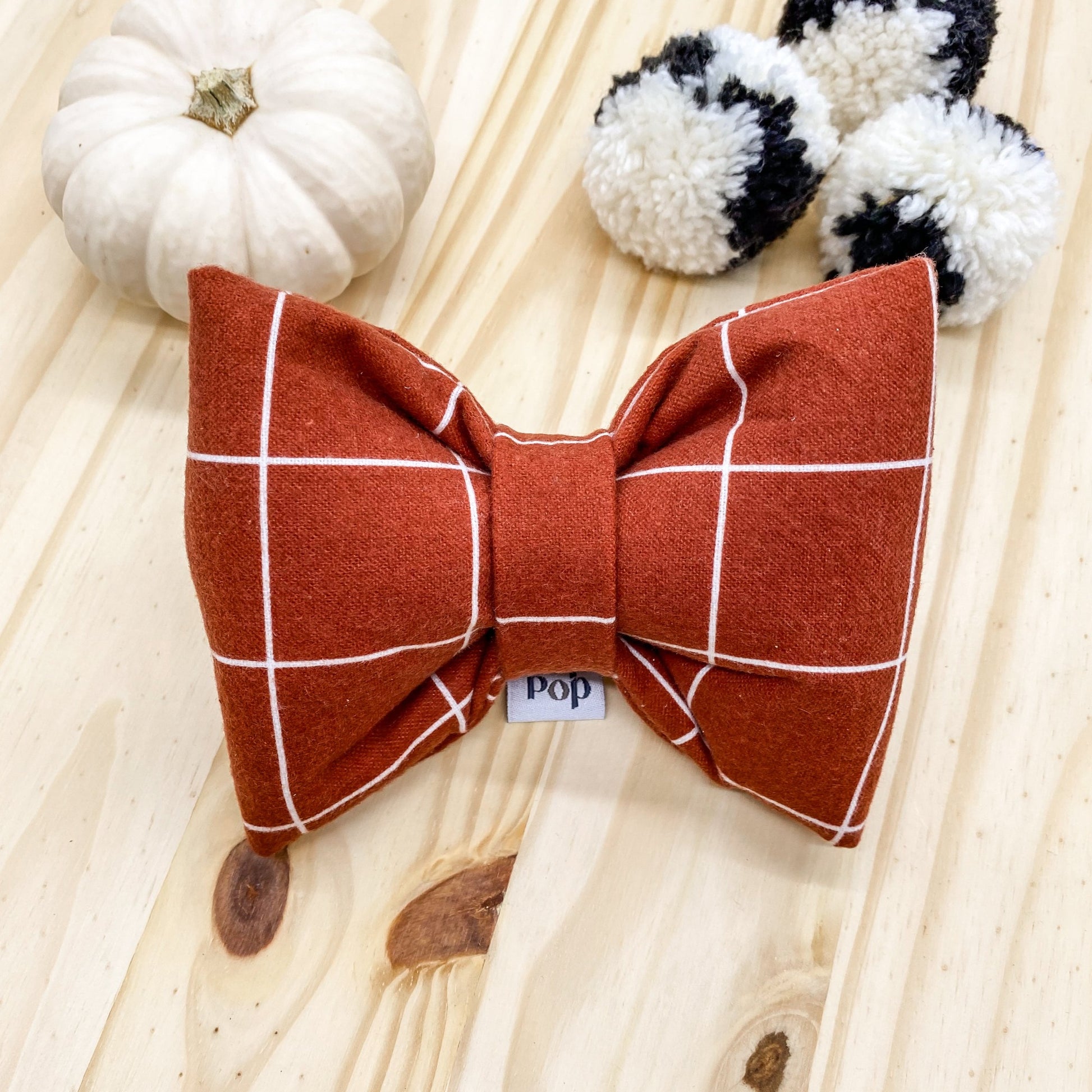 rust sienna cotton flannel large bow tie graphic lines modern vintage 50s print dog cat bow tie boho mod style bop pop pets