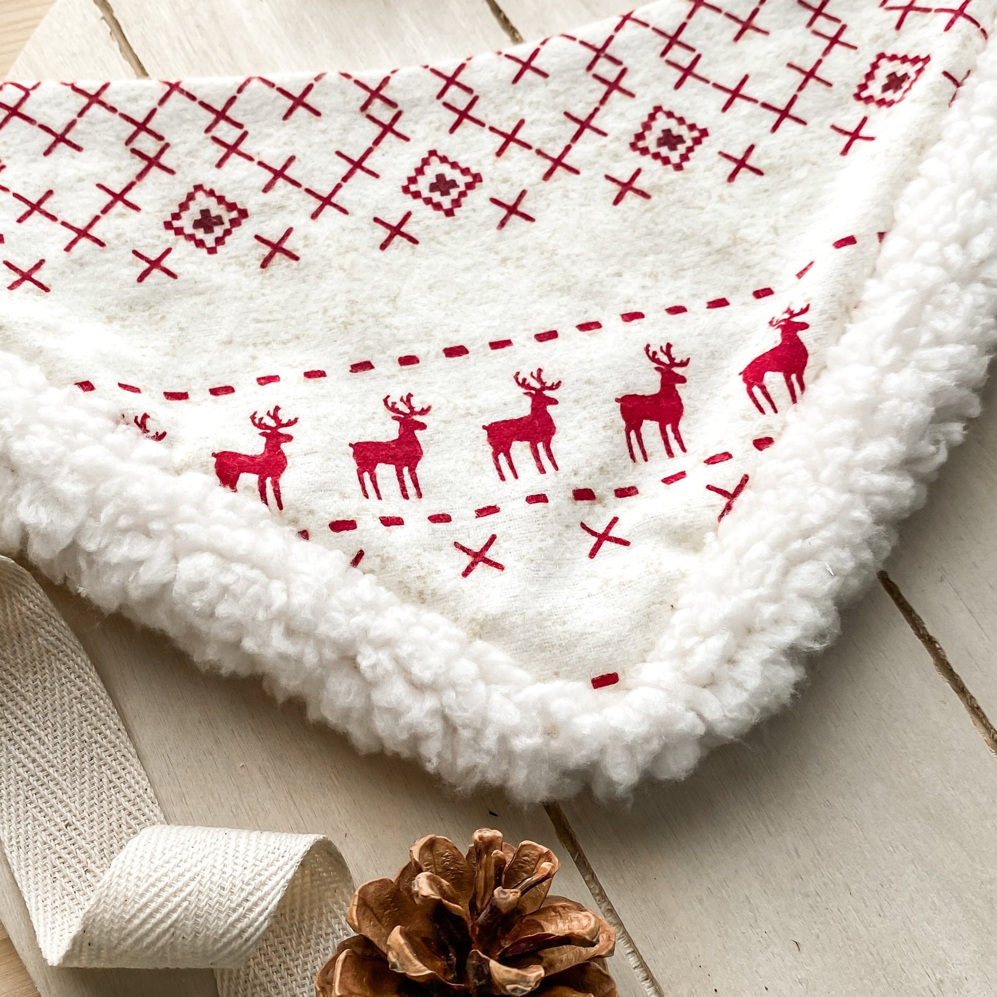 Bandana Sherpa trim Vintage cabin Sweater reindeer caribou flannel cotton knit style pet dog cat XXL bow tie pet apparel bop pop pets