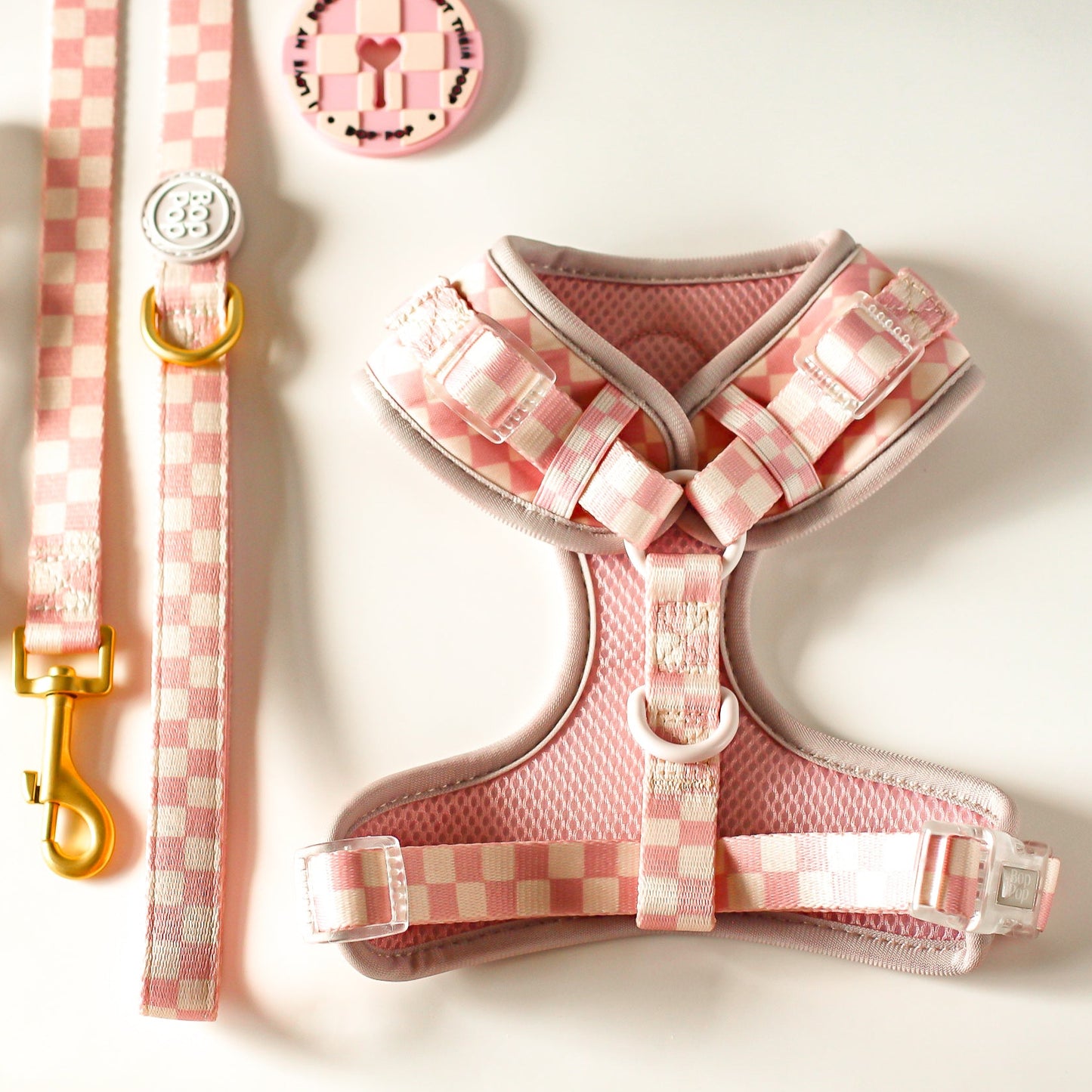 Checkerboard Dog Harness in Light Pink | BLOSSOM
