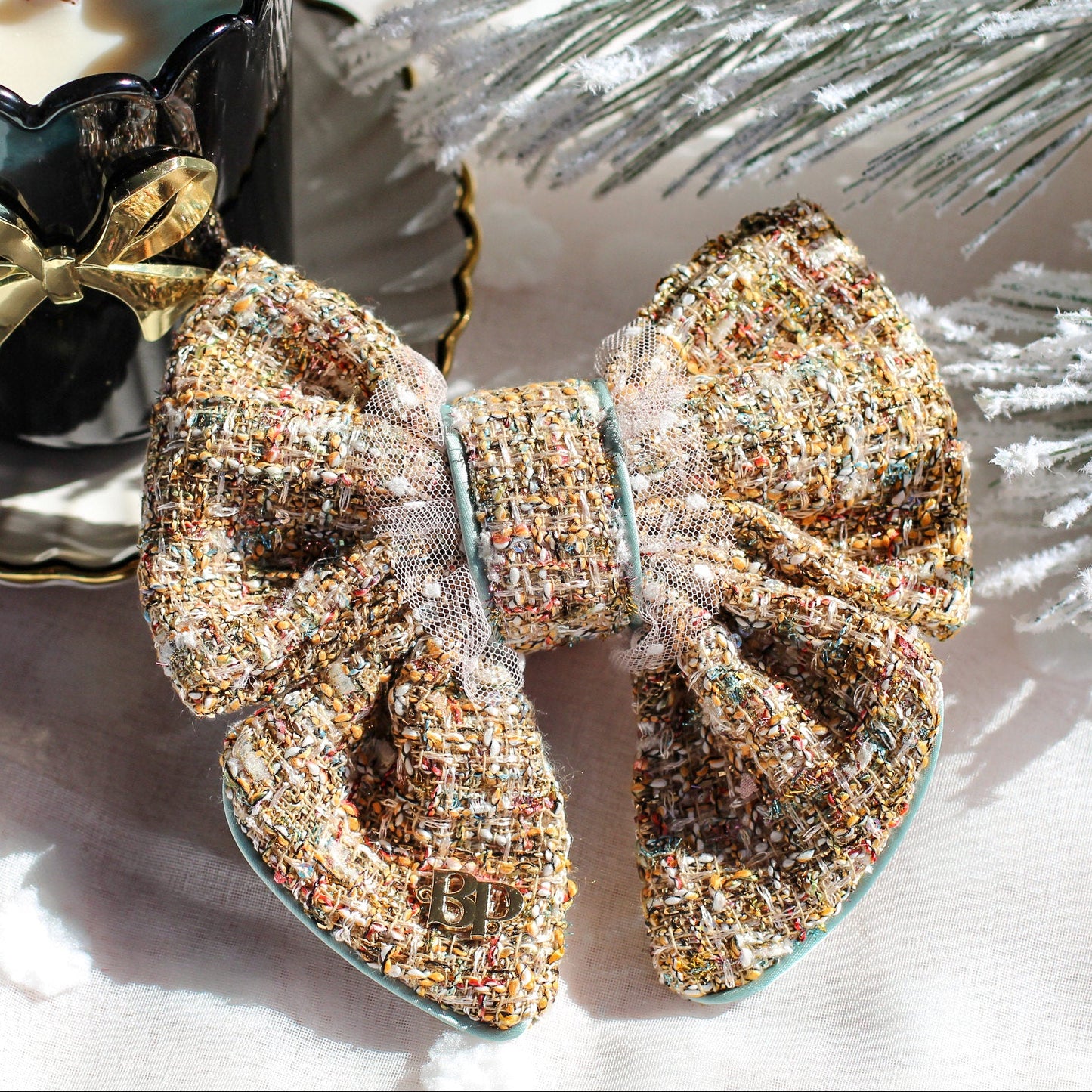 Sailor Bow Tweed Gold Sage Satin | NEW YEARS