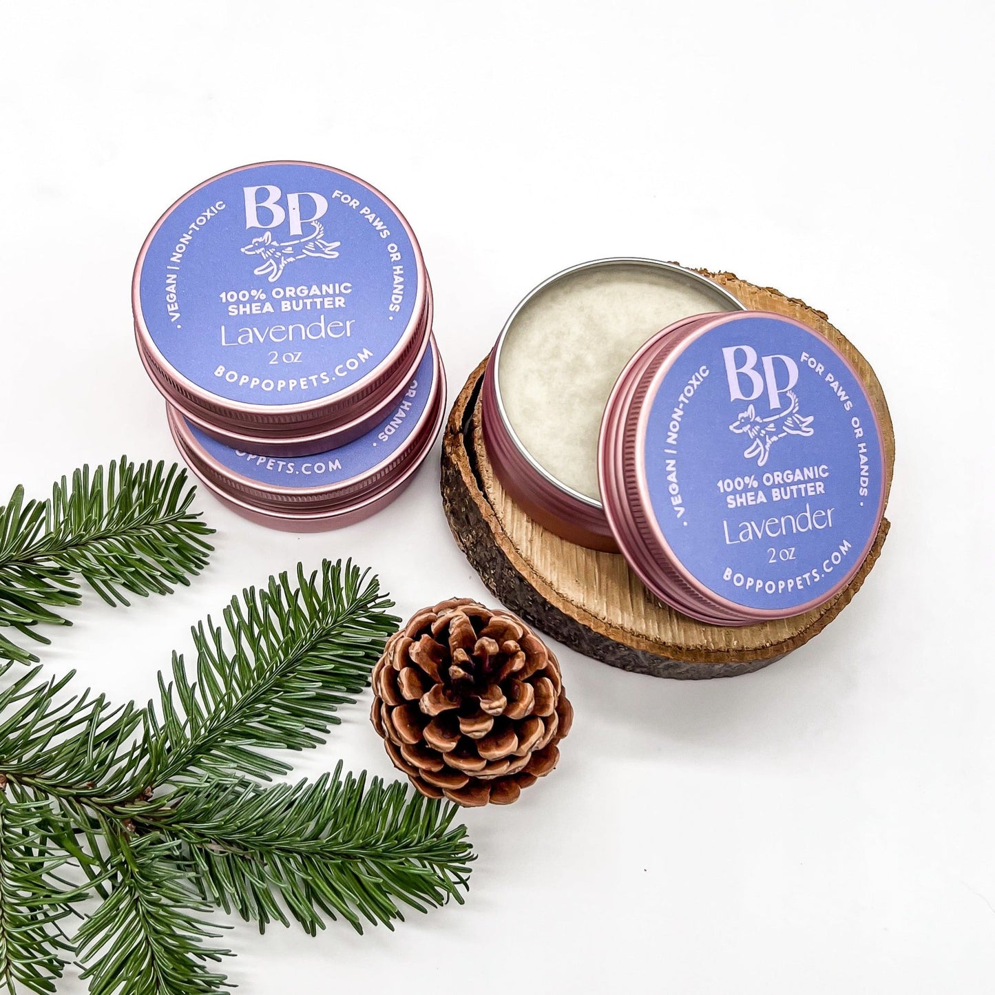 Shea butter lavender paw balm bop pop pets tin for dry cracked dog paws winter hands pet accessories 2 oz non-toxic vegan organic
