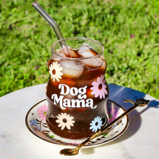 wavy glass cups with dog mama dog mom gifts daisy floral pet goods