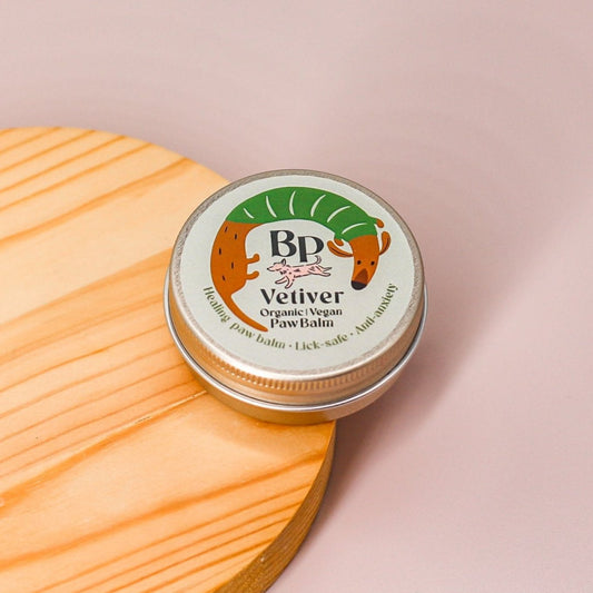 Vetiver Palm and hand balm for dogs and humans. Healing balm with lick-safe, vegan essential oils , shea butter, vitamin e, and coconut oil. Anti-anxiety 