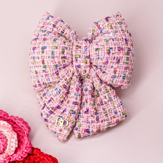  Pink Tweed Pink Sprinkles Sailor bow tie. Handmade of High quality premium tweed fabric with sparkles and sprinkles. pet accessory gift Sailor bow bop pop pets.