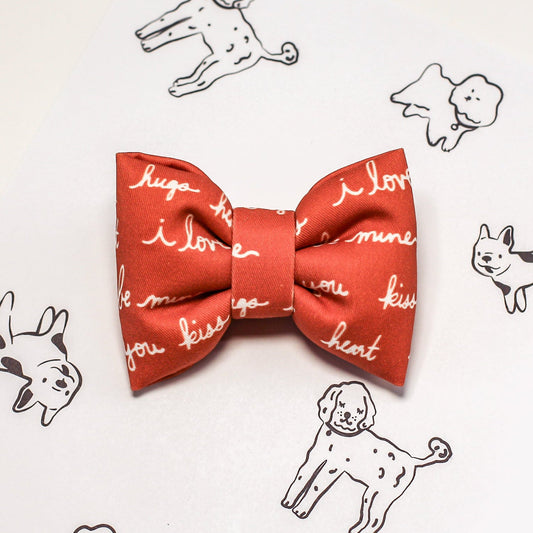 rust color bow tie with love and kisses quotes for dog bows. Bop pop pet accessories