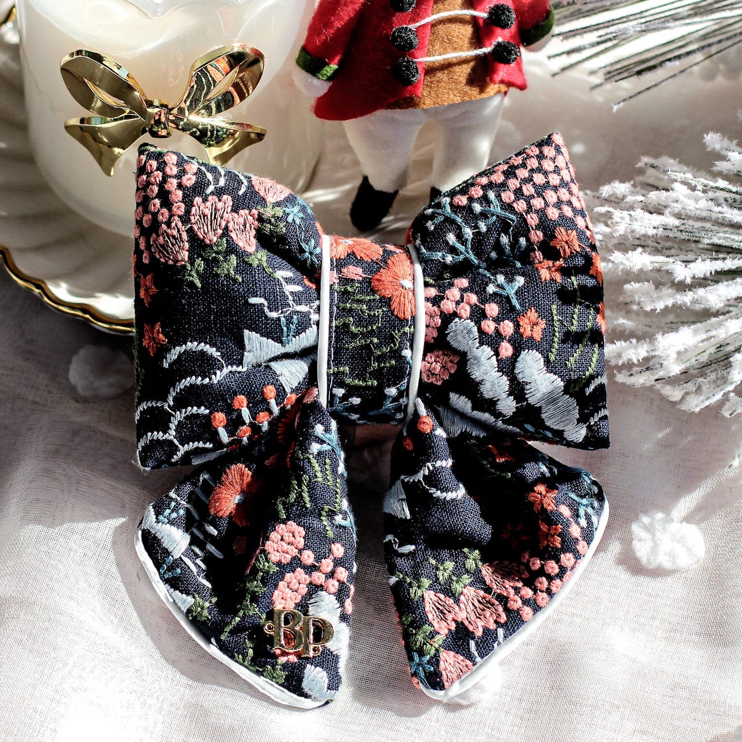 Christmas embroidery sailor bow tie for pets dogs cats for holiday photos for elevated premium cotton handmade dog accessories. Bop Pop Pets