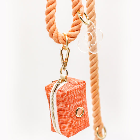 Poop Bag holder Dispenser set with Poop Loop acrylic gold harware with rope leash bop pop pets accessories orange bohemian style