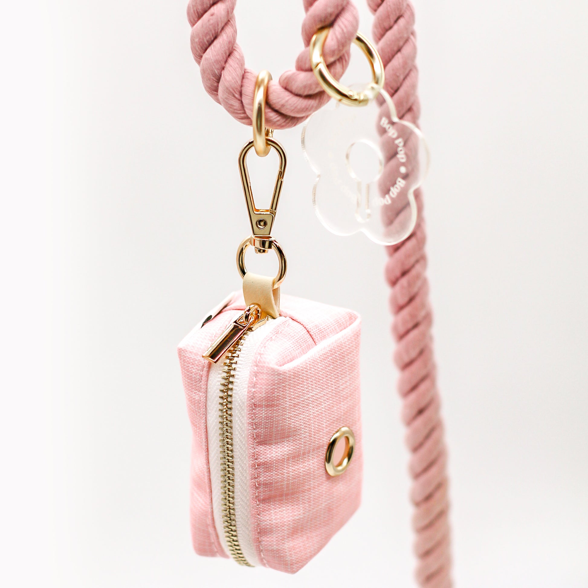 Poop Bag holder Dispenser set with Poop Loop acrylic gold harware with rope leash bop pop pets accessories pink bohemian style