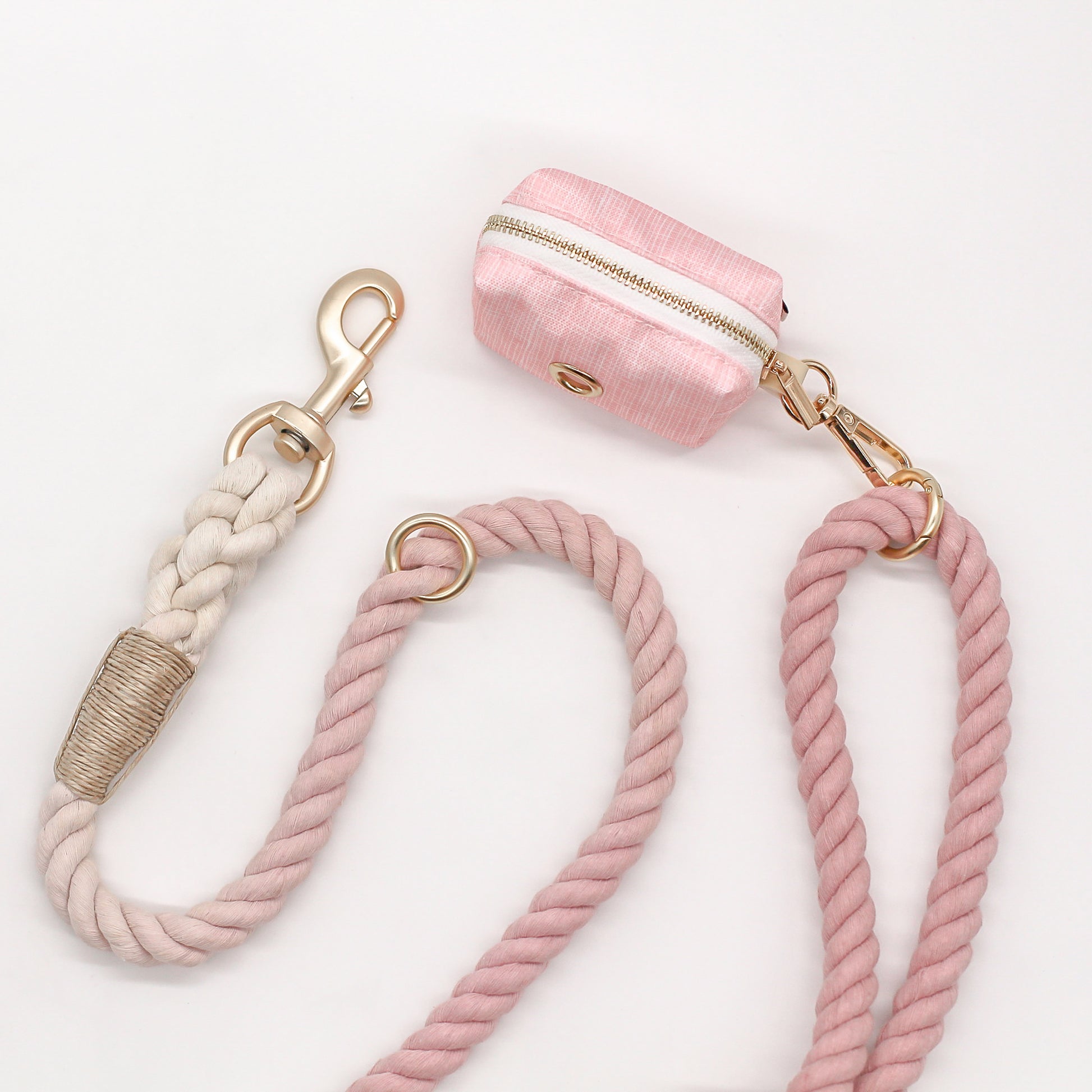 Poop Bag holder Dispenser set with Poop Loop acrylic gold harware with rope leash bop pop pets accessories pink bohemian style