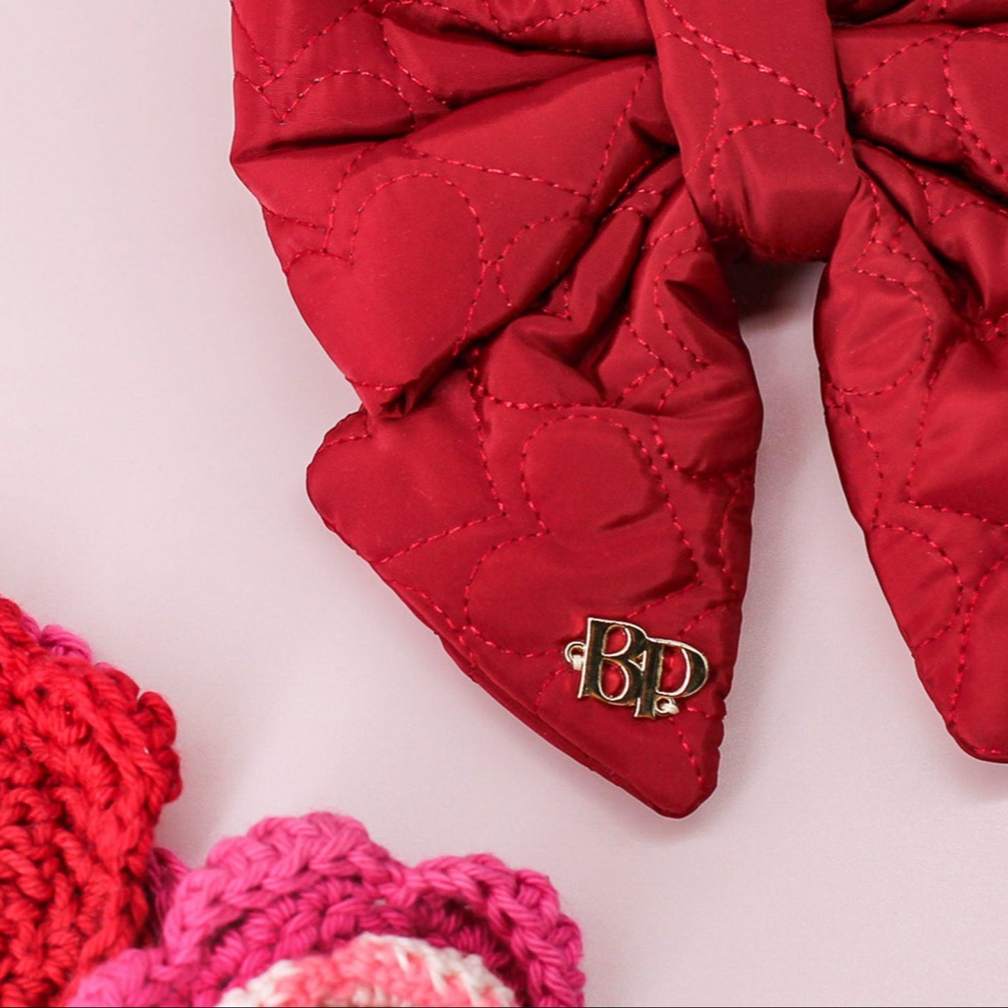 Red satin quilted puffy Sailor bow tie. Handmade of High quality quilted stitched fabric with heart details for Valentines day. Pet accessory gift Sailor bow bop pop pets. 