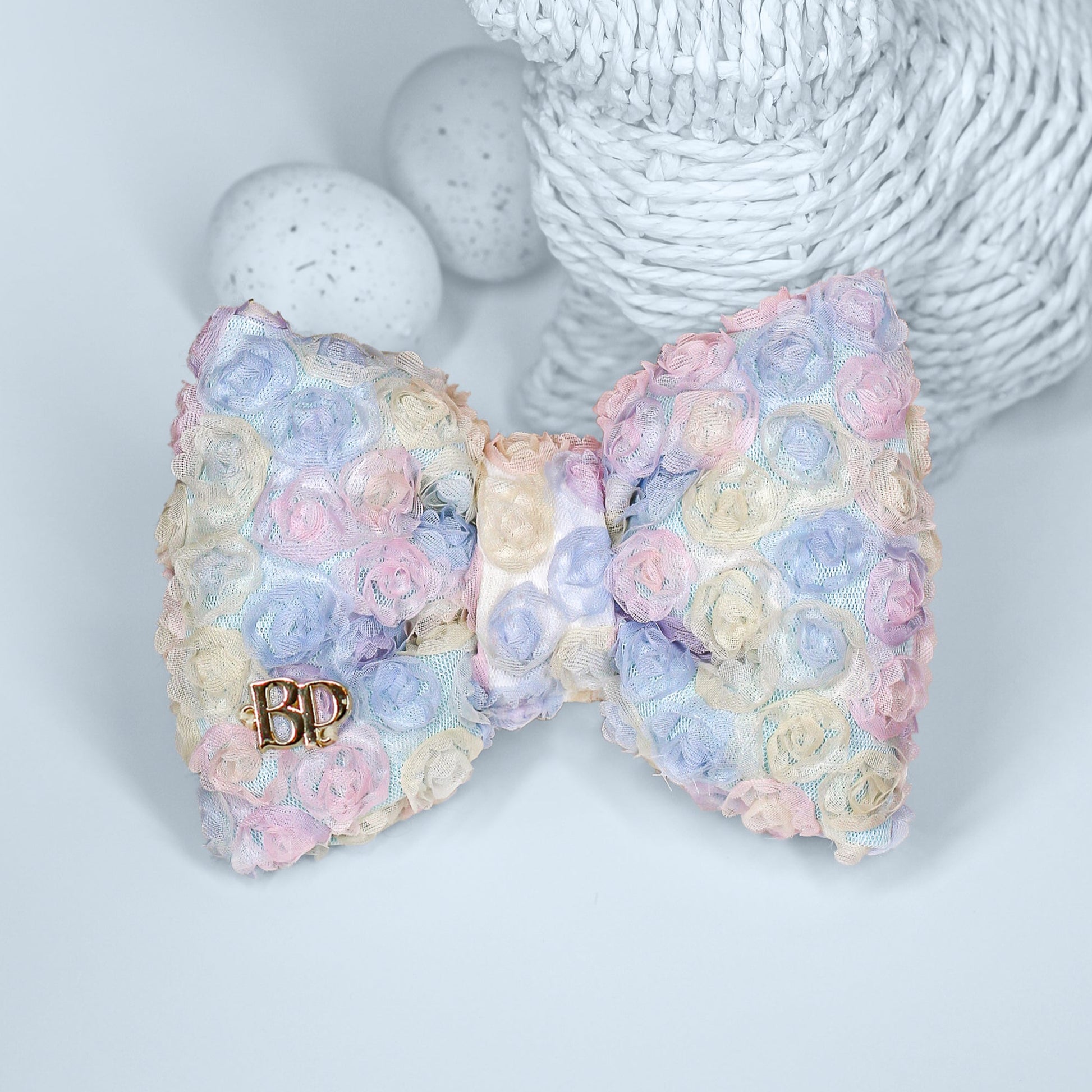 Easter Spring theme Flower Rose Bow tie blue pink purple rainbow pastel rose fabric Handmade of High quality fabric pet accessory gift dog & cat bow ties bop pop pets. 