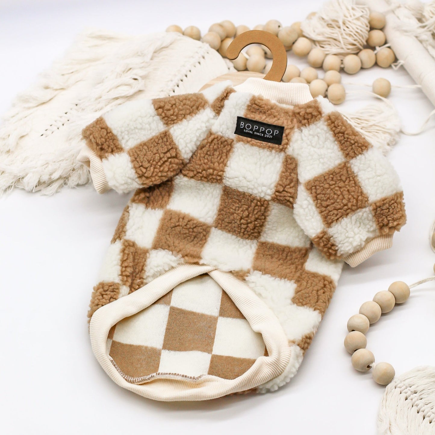 Fleece Pullover | Tan Checkerboard