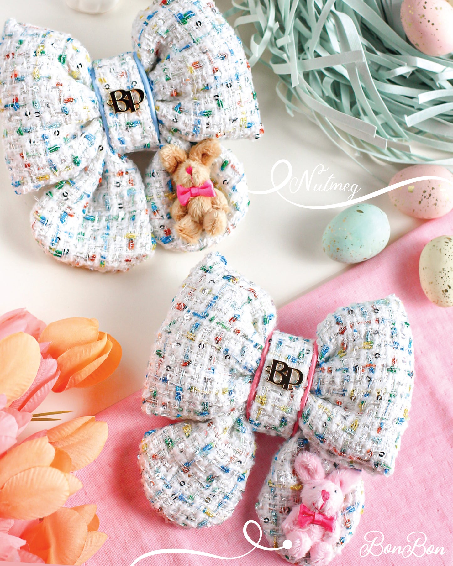 Sailor Bow Tweed in White Sprinkles Bunny | Nutmeg