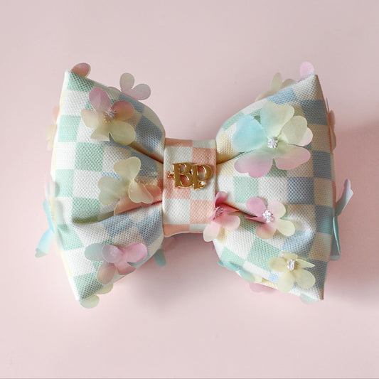 Premium Luxury Fun Dog Collar Bow Tie Sailor bow. Checkerboard cotton, handmade flower bop pop bows for pet accessories. Fits all size dogs.