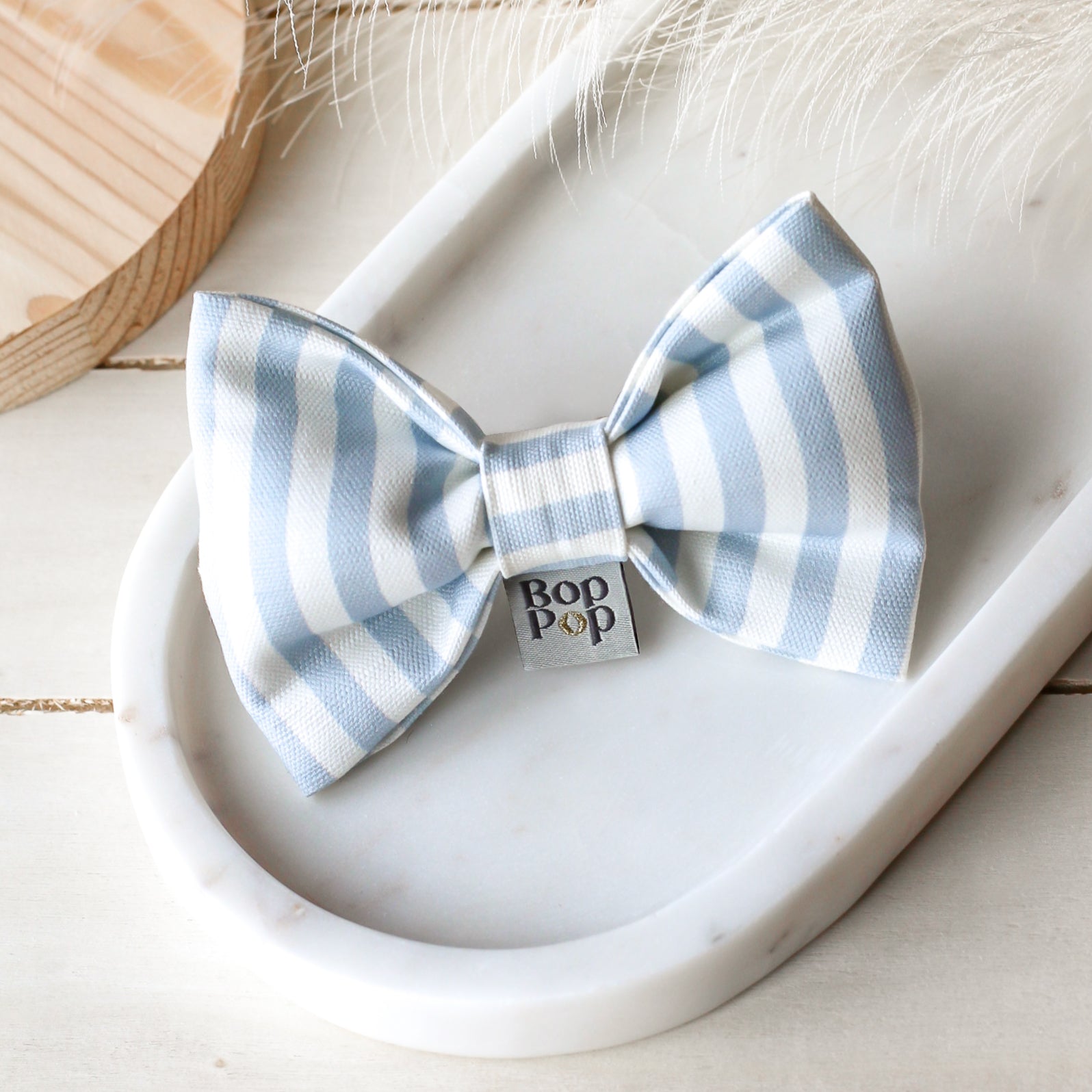 Coastal Blue Pinstripe Easter Bow Tie Pets Dog cats puffy dapper blue white pet apparel