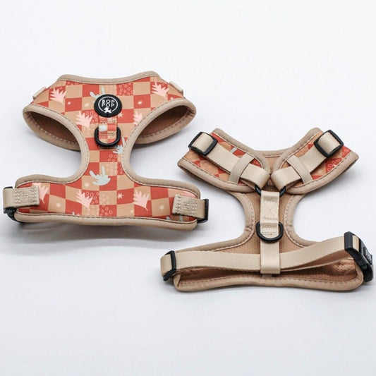 Checkerboard Dog Harness Tan Sienna Desert dogs small medium large soft comfort harness padded neoprene breathable walking harness tan beige desert cactus boho modern style