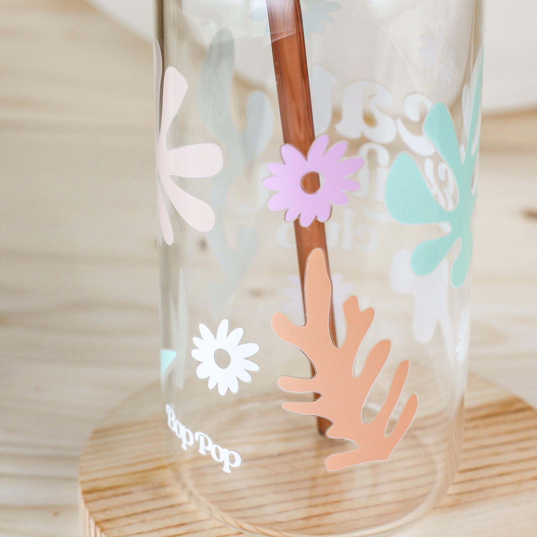 Cat Kitten Club mom dad Life Beer Glass with UV DTF transfers  Bamboo Lid  Colored Glass Straw Flower Daisy Pet Theme cups
