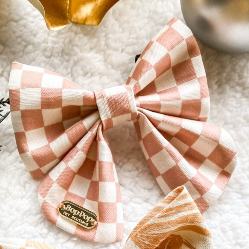Pink Checkerboard Sailor Bow Tie