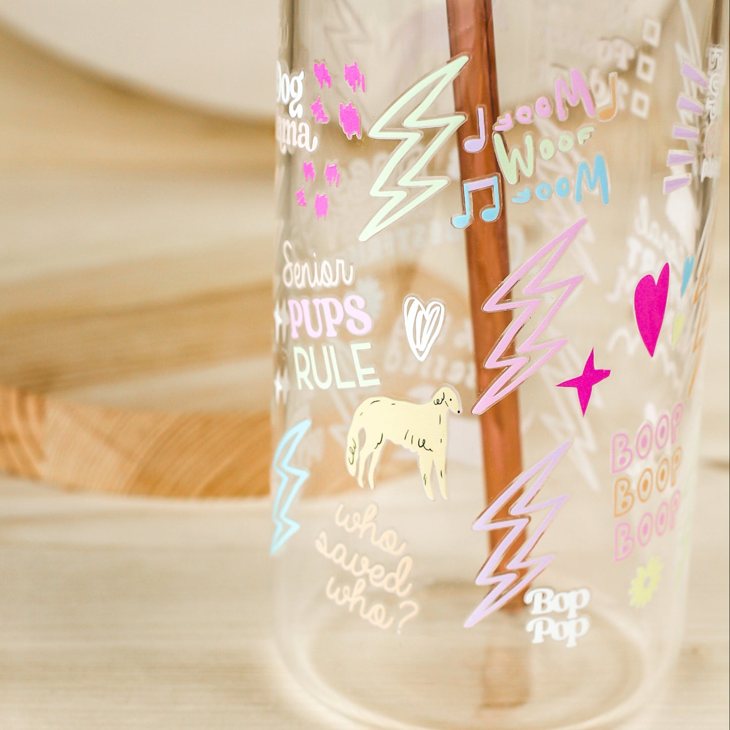 100% Dog Obsessed Mama Mom Life Beer Glass with UV DTF transfers  Bamboo Lid  Colored Glass Straw Quotes BFF Adopt Foster Rescue Senior Pups Pet Theme cups