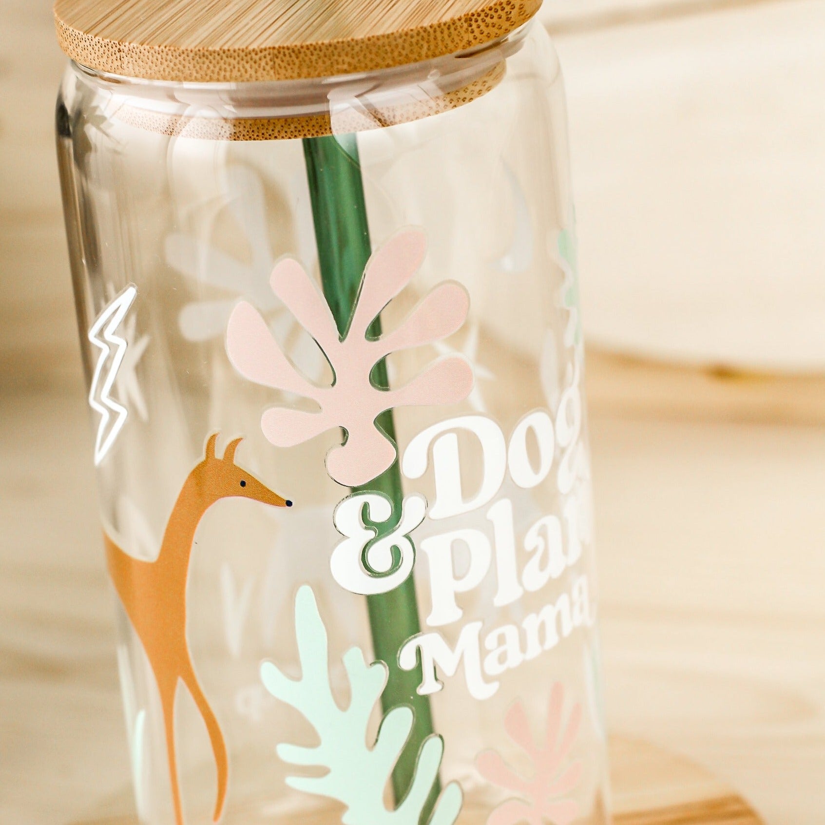 Dog Mama Glass, Lid + Straw