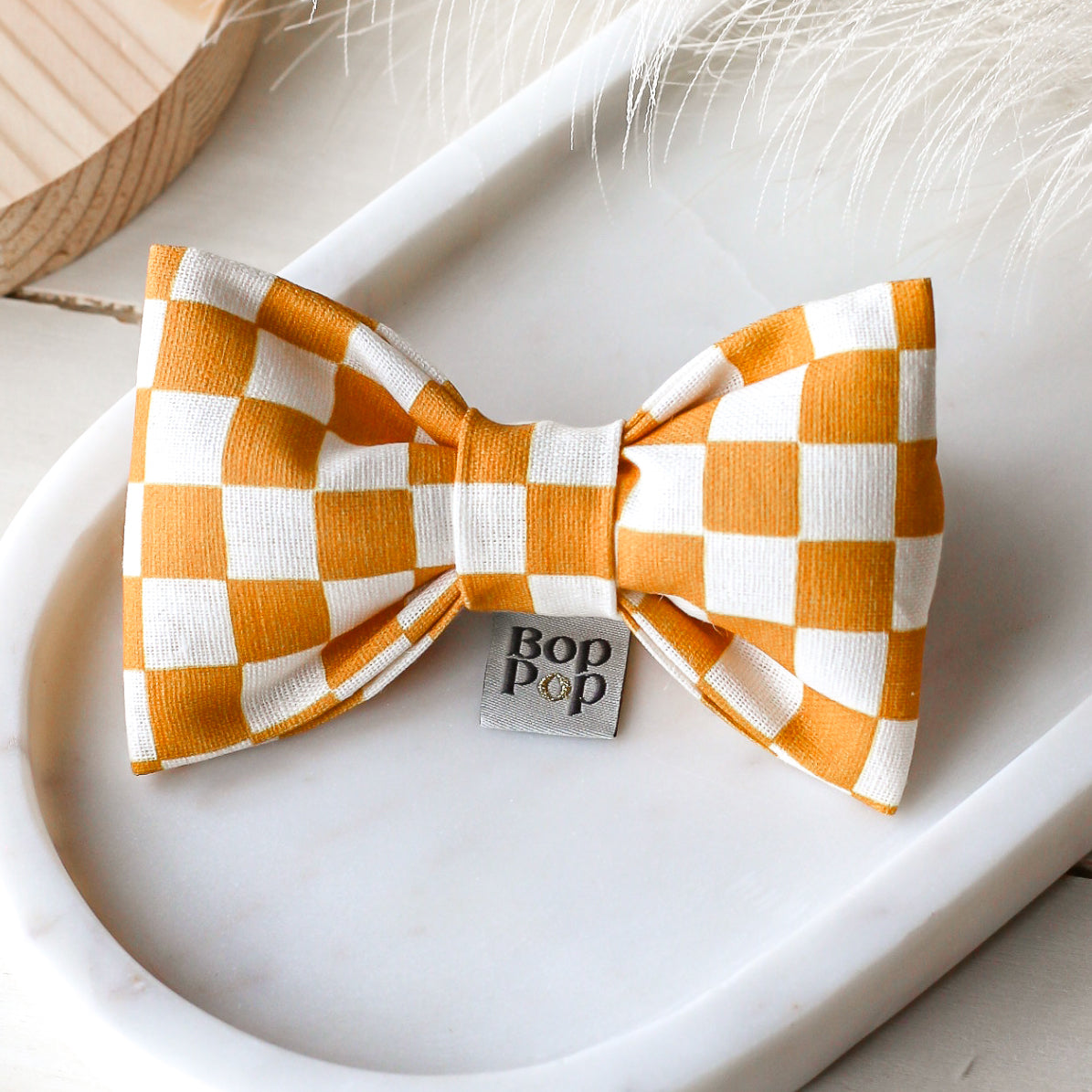 Mustard Yellow Checkerboard Bow Tie dogs cats pet accessory