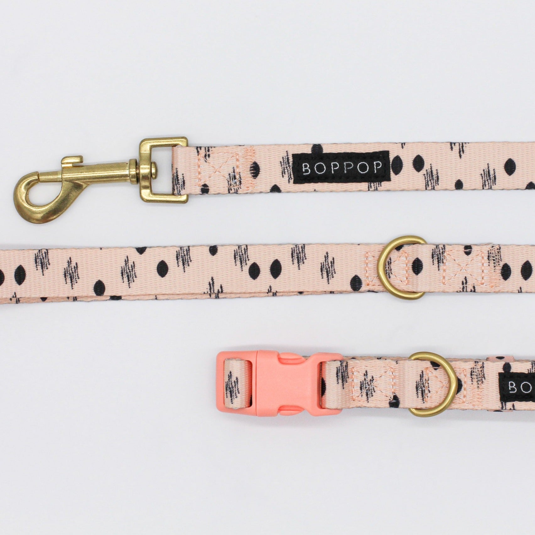 Dog  Leash + Collar Set Soffi Peach Print Brass Swivel Hardware