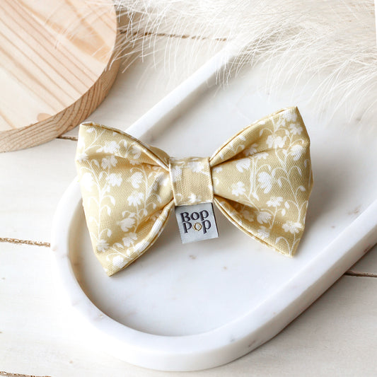Babys Breath floral botanical Bow Tie Pets Dog cats puffy dapper yellow butter white pet apparel