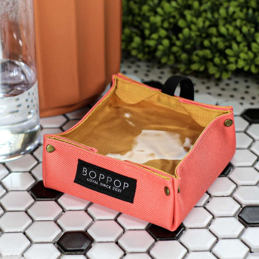 Patio Bowl Coral Sand portable collapsible foldable folding  water bowl for dogs cats hiking walking stroll summer bop pop pets