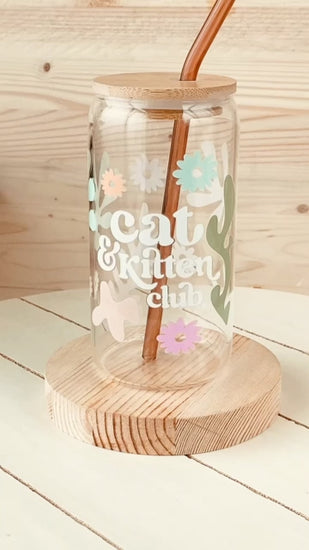 Cat Mom Glass Cup Bamboo Lid & Straw Included 